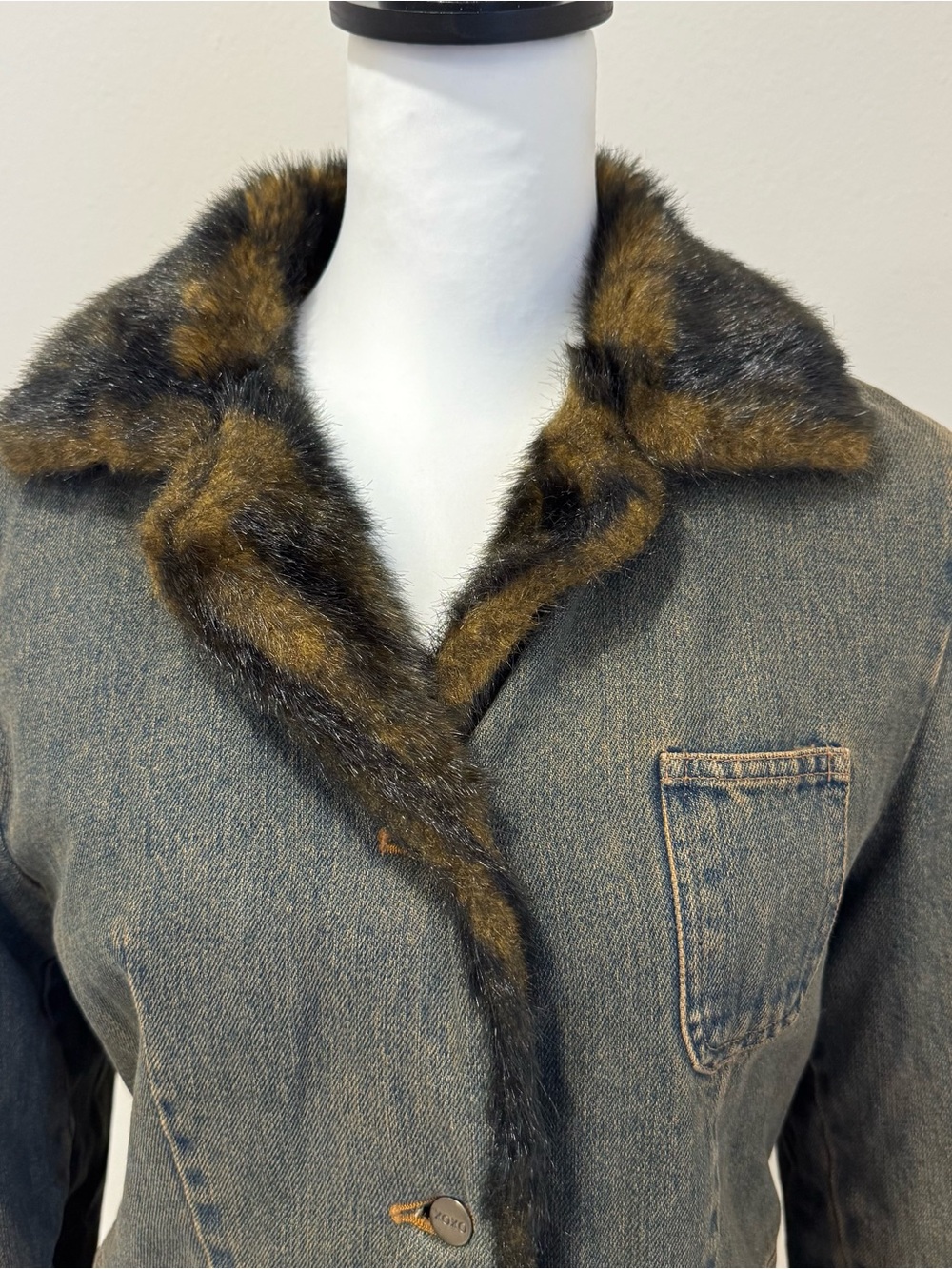 XOXO Y2K 2000s Denim Fur Penny Lane Utility Retro Boho Moto Grunge Fall Winter S - Picture 5 of 11